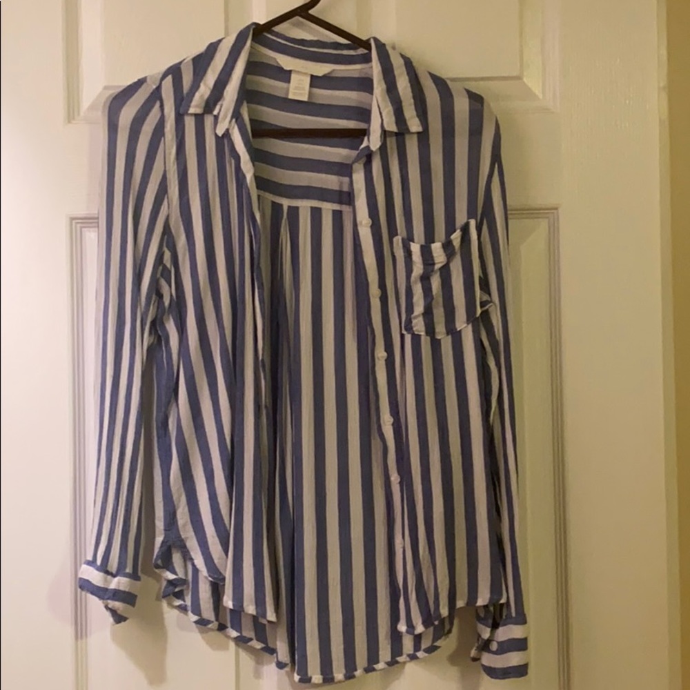 Blue and white striped button down